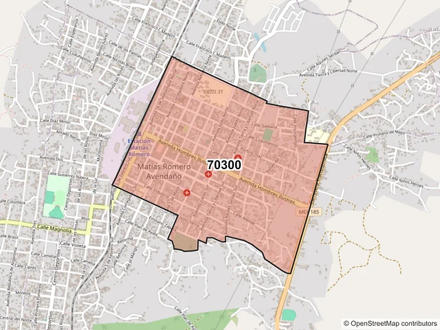 Mapa del código postal 70300, Matías Romero Avendaño, Oaxaca