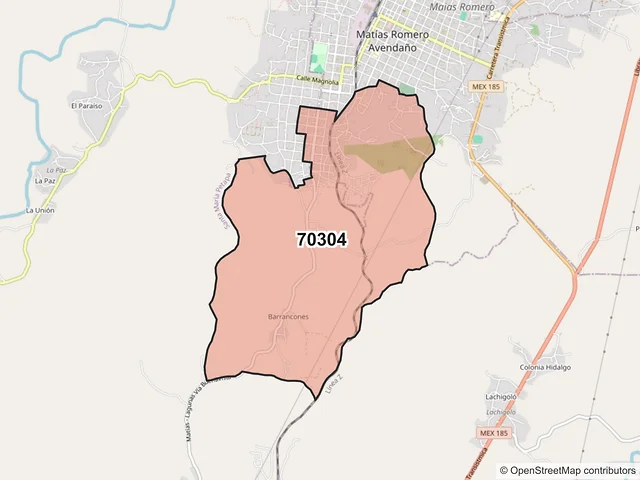 Mapa del código postal 70304, Matías Romero Avendaño, Oaxaca