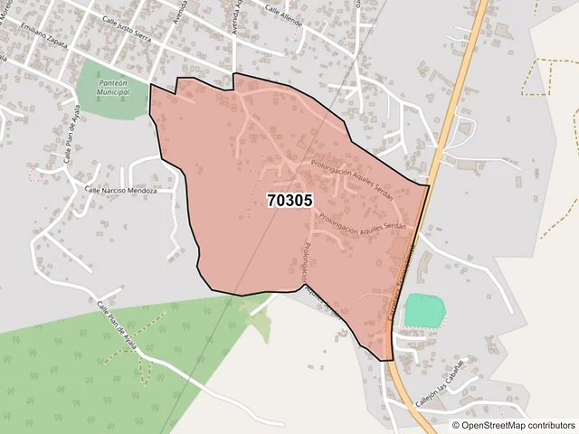Mapa del código postal 70305, Matías Romero Avendaño, Oaxaca