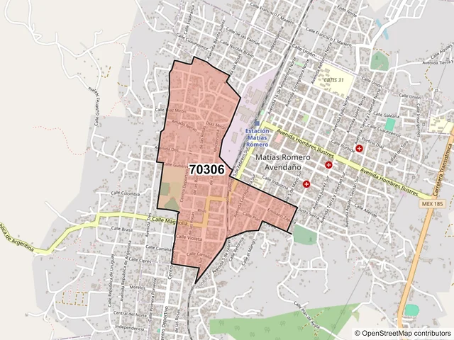 Mapa del código postal 70306, Matías Romero Avendaño, Oaxaca