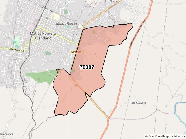 Mapa del código postal 70307, Matías Romero Avendaño, Oaxaca