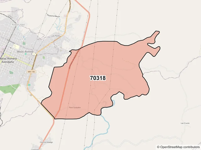 Mapa del código postal 70318, Matías Romero Avendaño, Oaxaca