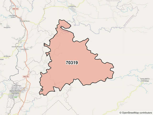 Mapa del código postal 70319, Matías Romero Avendaño, Oaxaca