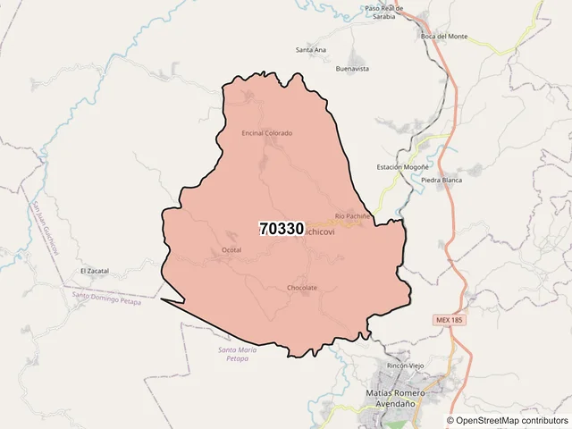 Mapa del código postal 70330, San Juan Guichicovi, Oaxaca