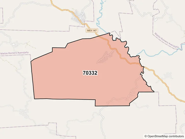 Mapa del código postal 70332, San Juan Guichicovi, Oaxaca