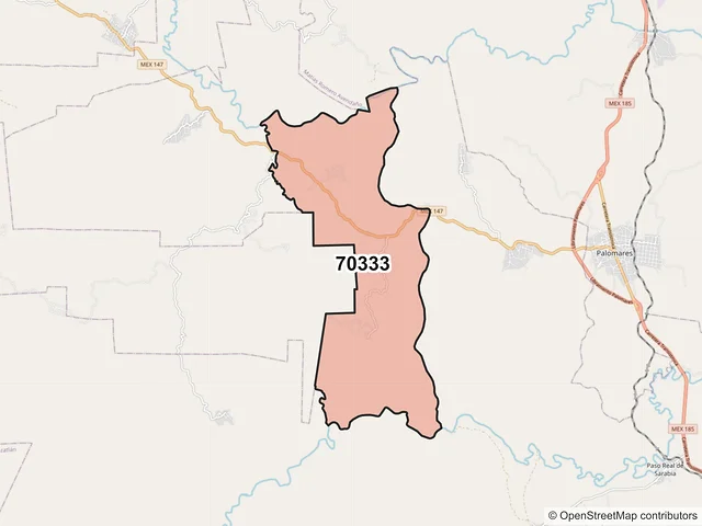 Mapa del código postal 70333, San Juan Guichicovi, Oaxaca