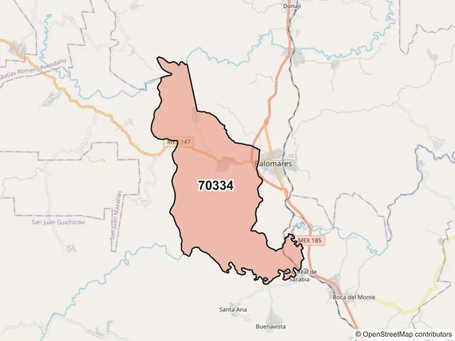 Mapa del código postal 70334, San Juan Guichicovi, Oaxaca