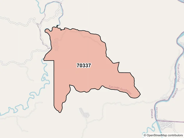 Mapa del código postal 70337, San Juan Guichicovi, Oaxaca