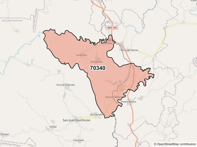 Mapa del código postal 70340, San Juan Guichicovi, Oaxaca
