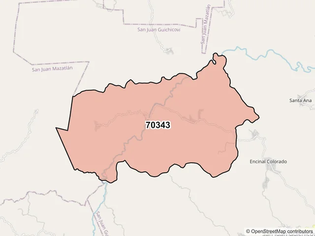 Mapa del código postal 70343, San Juan Guichicovi, Oaxaca