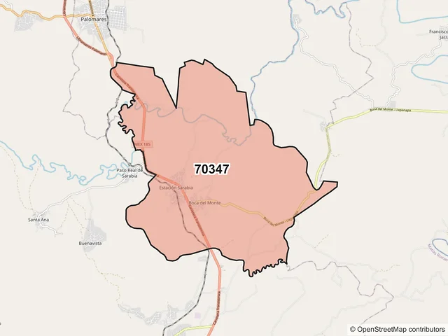 Mapa del código postal 70347, San Juan Guichicovi, Oaxaca
