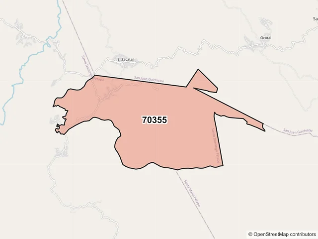 Mapa del código postal 70355, Santo Domingo Petapa, Oaxaca
