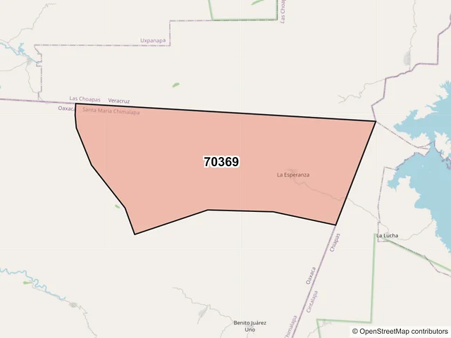 Mapa del código postal 70369, Santa María Chimalapa, Oaxaca