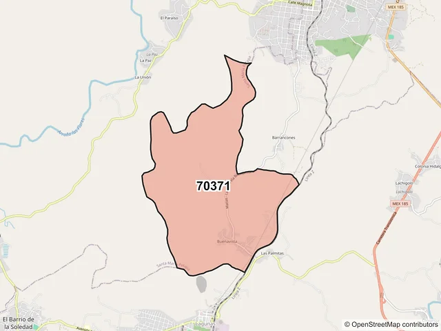 Mapa del código postal 70371, Santa María Petapa, Oaxaca