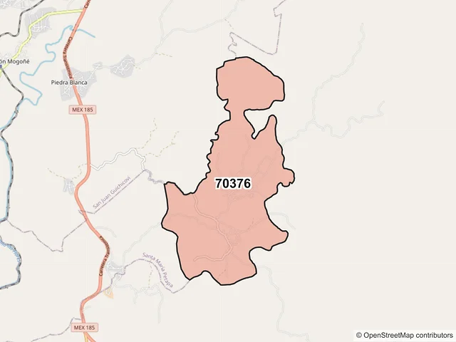 Mapa del código postal 70376, Santa María Petapa, Oaxaca