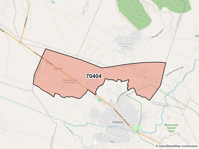 Mapa del código postal 70404, Tlacolula de Matamoros, Oaxaca