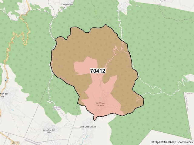 Mapa del código postal 70412, Villa Díaz Ordaz, Oaxaca
