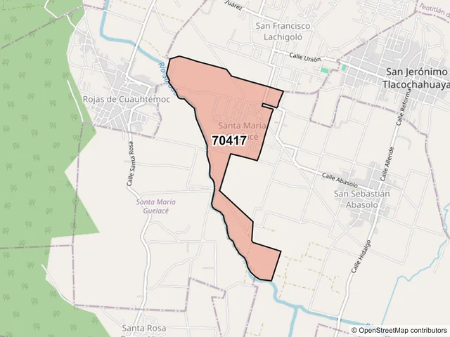 Mapa del código postal 70417, Santa María Guelacé, Oaxaca