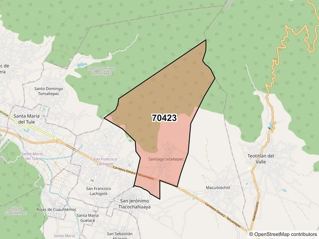 Mapa del código postal 70423, Teotitlán del Valle, Oaxaca