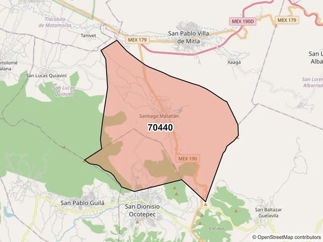 Mapa del código postal 70440, Santiago Matatlán, Oaxaca