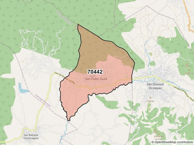 Mapa del código postal 70442, Santiago Matatlán, Oaxaca