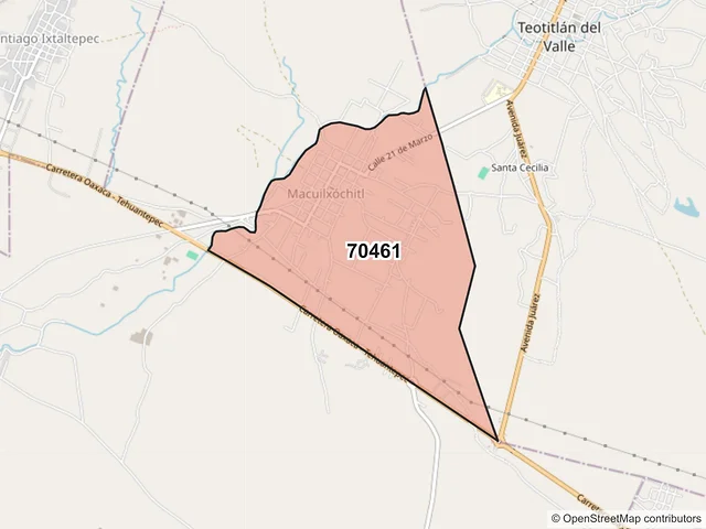 Mapa del código postal 70461, San Jerónimo Tlacochahuaya, Oaxaca