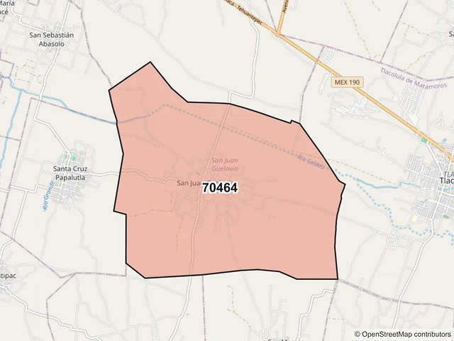 Mapa del código postal 70464, San Juan Guelavía, Oaxaca