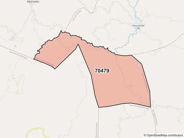 Mapa del código postal 70479, San Lorenzo Albarradas, Oaxaca