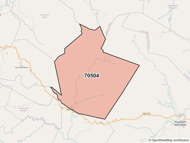 Mapa del código postal 70504, San Carlos Yautepec, Oaxaca