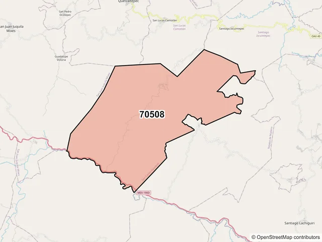 Mapa del código postal 70508, San Carlos Yautepec, Oaxaca