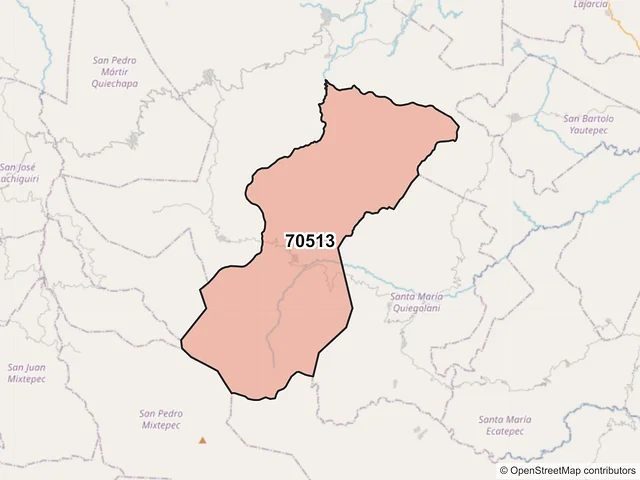 Mapa del código postal 70513, San Carlos Yautepec, Oaxaca