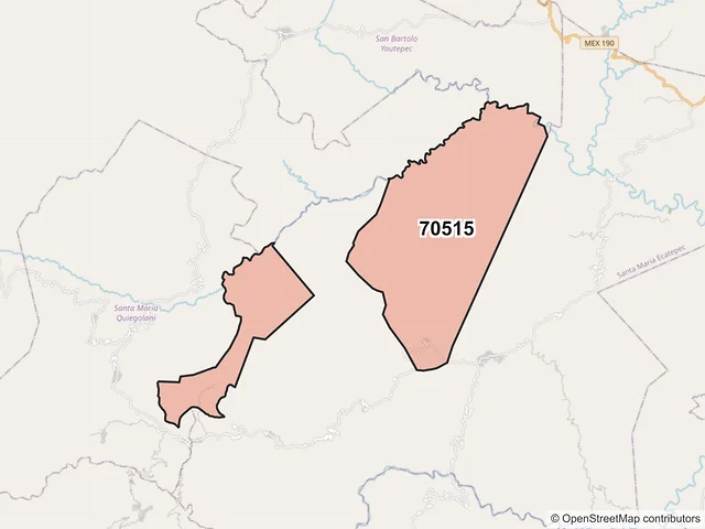 Mapa del código postal 70515, San Carlos Yautepec, Oaxaca