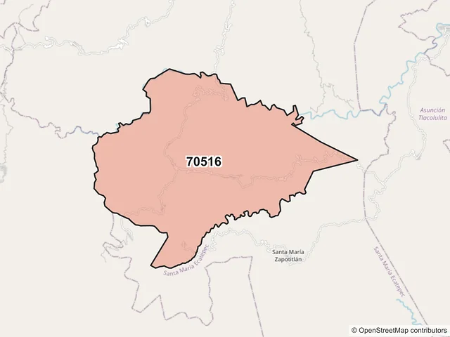 Mapa del código postal 70516, San Carlos Yautepec, Oaxaca