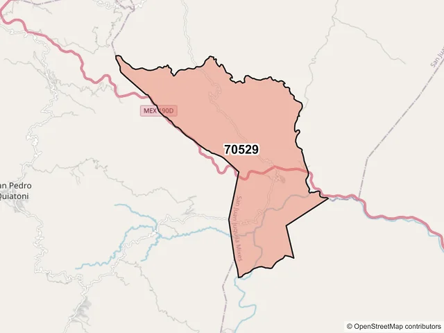 Mapa del código postal 70529, San Juan Juquila Mixes, Oaxaca