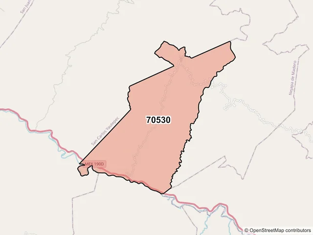 Mapa del código postal 70530, Nejapa de Madero, Oaxaca