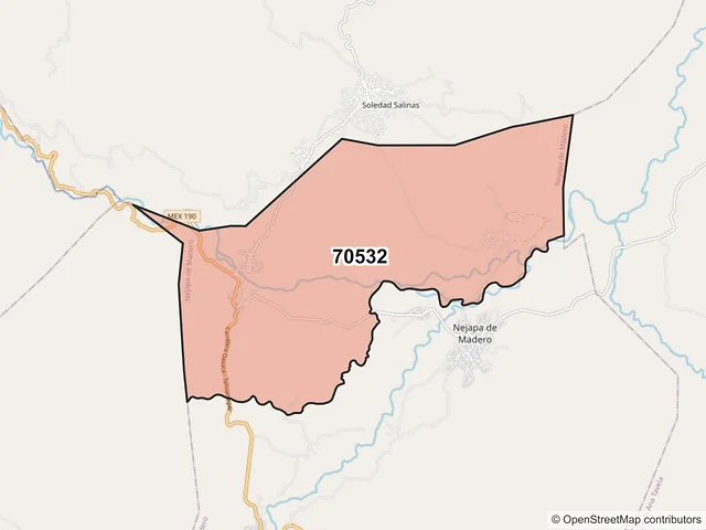 Mapa del código postal 70532, Nejapa de Madero, Oaxaca