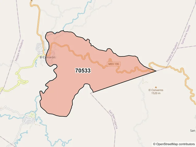 Mapa del código postal 70533, Nejapa de Madero, Oaxaca