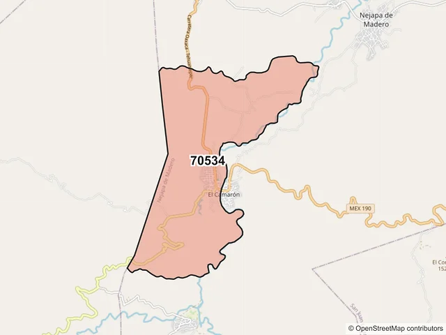 Mapa del código postal 70534, Nejapa de Madero, Oaxaca