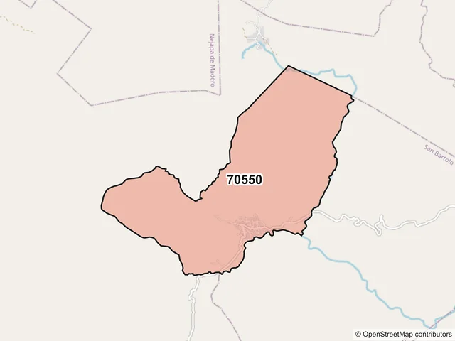 Mapa del código postal 70550, San Bartolo Yautepec, Oaxaca
