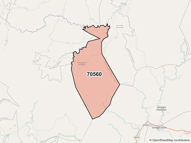 Mapa del código postal 70560, Santa María Ecatepec, Oaxaca