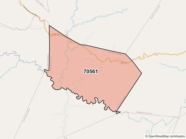 Mapa del código postal 70561, Santa María Ecatepec, Oaxaca