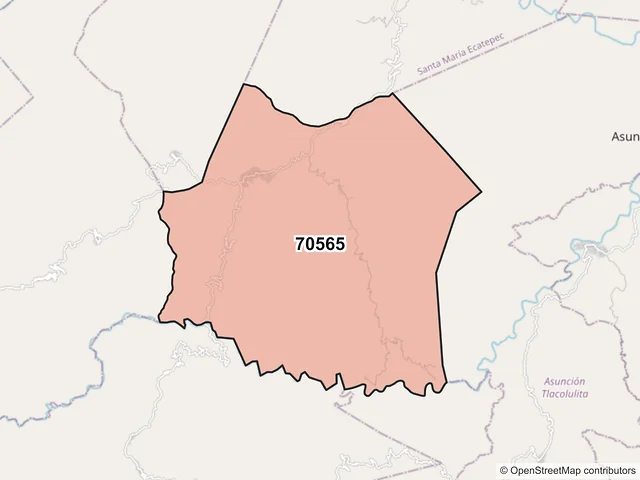 Mapa del código postal 70565, Santa María Ecatepec, Oaxaca