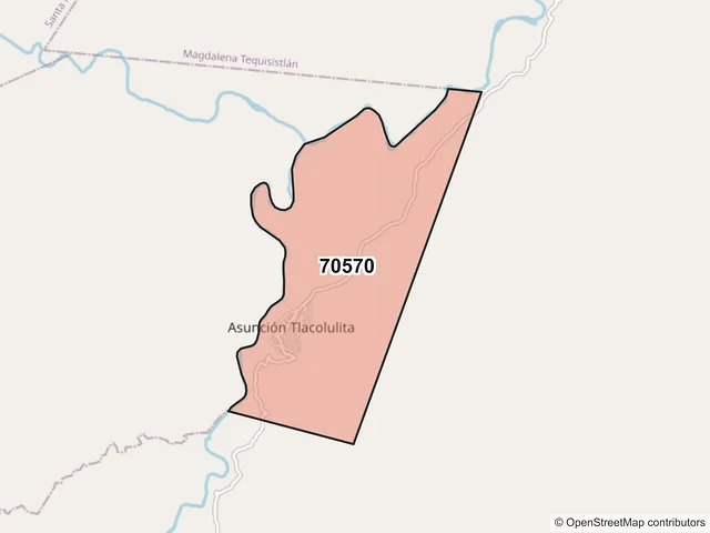 Mapa del código postal 70570, Asunción Tlacolulita, Oaxaca