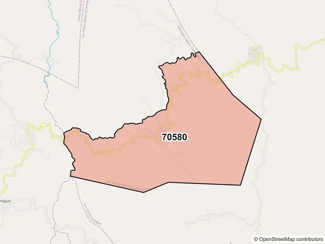 Mapa del código postal 70580, San Pedro Mártir Quiechapa, Oaxaca