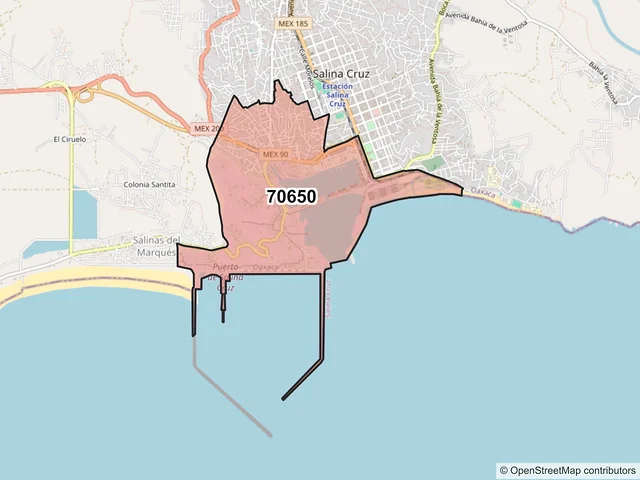 Mapa del código postal 70650, Salina Cruz, Oaxaca