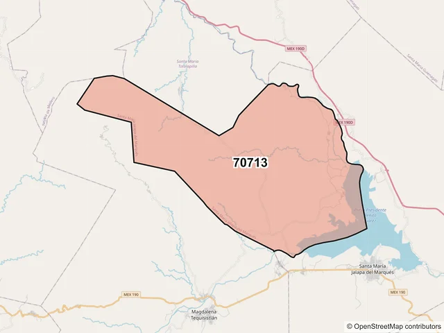 Mapa del código postal 70713, Santa María Jalapa del Marqués, Oaxaca
