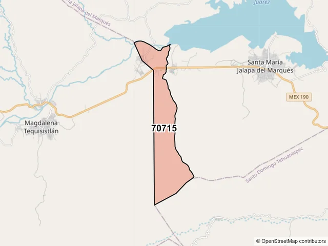 Mapa del código postal 70715, Santa María Jalapa del Marqués, Oaxaca
