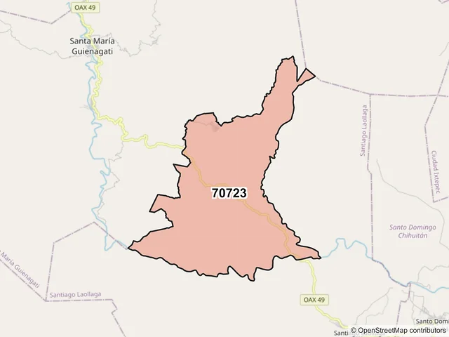 Mapa del código postal 70723, Santiago Laollaga, Oaxaca