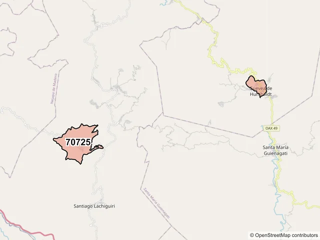 Mapa del código postal 70725, Guevea de Humboldt, Oaxaca