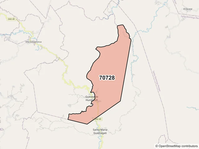 Mapa del código postal 70728, Guevea de Humboldt, Oaxaca